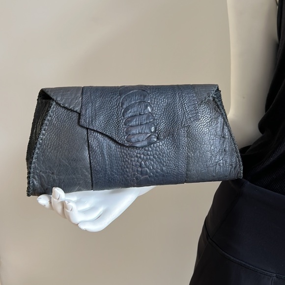 DEBORAH BARNET Ostrich Small Envelope Clutch Bag Handbag - Picture 8 of 9